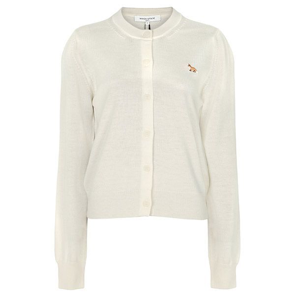 Maison Kitsune Regular Wool Cardigan in Ecru with Baby Fox