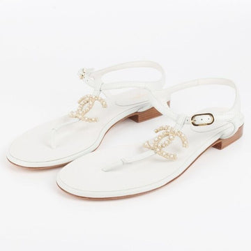 CHANEL Pearl Camellia Thong Sandals 38.5(255) 155627704