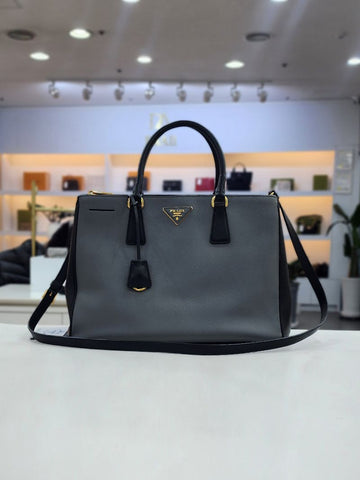 Prada Saffiano Lux Grey Black Two-Tone Tote Bag B2274A 155629179