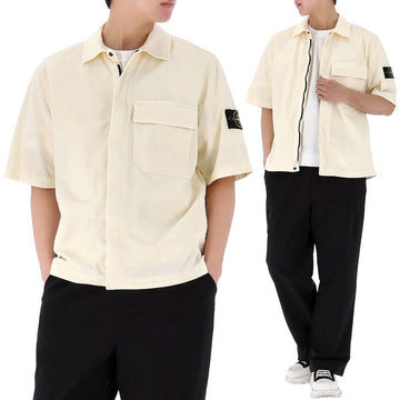 STONE ISLAND ワッペン パッチ ジップアップ 半袖 シャツ ジャケット 155701657