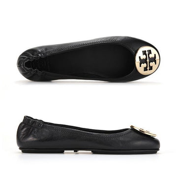 Tory Burch Flat Shoes Mini Travel Gold Metal Logo Black Women's Flat Shoes 50393 013 45718425