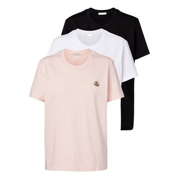 MONCLER Koton T-Shirt mit Logo-Patch in Schwarz, Weiß und Rosa 155736279