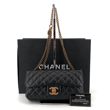 CHANEL ゴールドラムスキンフラップクローンチェーンバッグショルダーバッグ 155738034