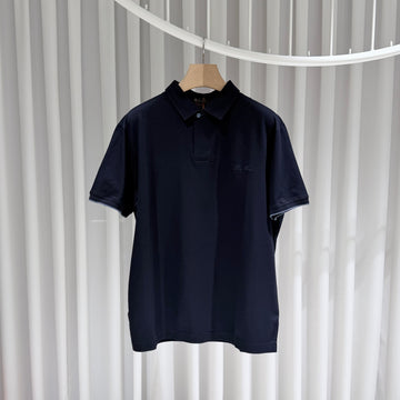 LORO PIANA Baumwoll-Kragen-Polo-T-Shirt Kurzarm Navy 155762043