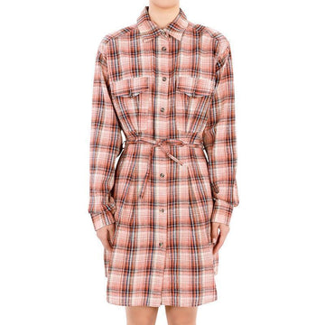 ISABEL MARANT レディースリネンブレンドチェックシャツミニワンピース（オレンジ） RO0198FA A3I07E 11OR 56222562