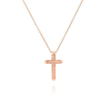Damiani Metropolitan Cross Diamond 18K Pink Gold Necklace 20062160 145683430