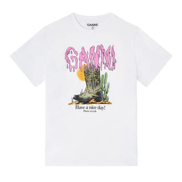 GANNI ウェスタンブーツ ロゴ 半袖 Tシャツ 155789070