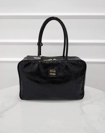 Miu Miu Leather Bow Bag Large Patent Black 5BB117 155789500