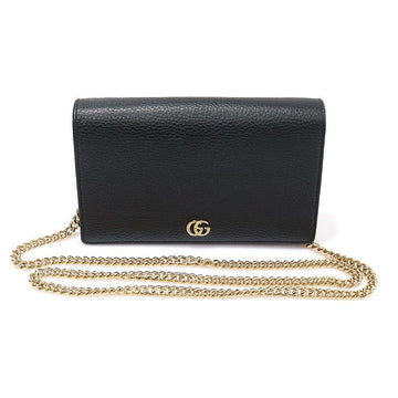 GUCCI 497985 ブラック テクスチャード レザー GG マーモント ミニ チェーン WOC クラッチ クロスバッグ 155791438