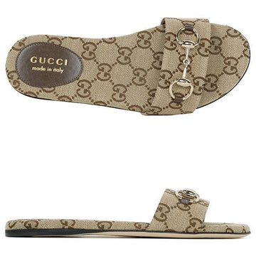 Gucci Beige Dark Brown GG Horsebit Slide Sandals 835828 FAB10 2543 155628074 [P]