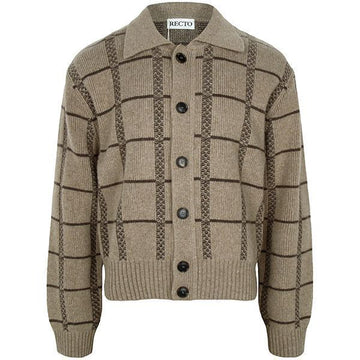 RECTO. Recto 25FW Sepia Beige Square Jacquard Collar Wool Cashmere Cardigan RM25WKCD001 148670562