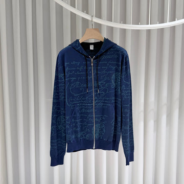 Berluti Rain Wool Hooded Zip-Up Jacket with Scrito Pattern (Size XL) 155879463
