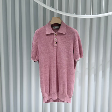 Brunello Cucinelli Linen Cotton Collared Neck Polo Short Sleeve T-Shirt (Size 52) 155879486