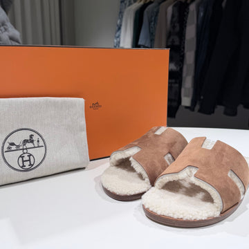 HERMES イースミル ウール シアリング スウェード サンダル スリッパ 42 155879497