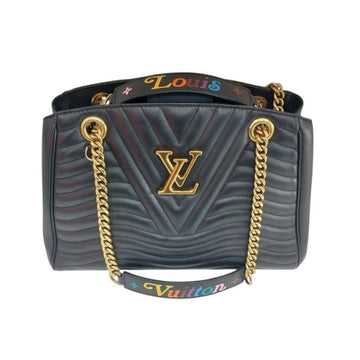 LOUIS VUITTON ブラックレザー ニューウェーブ ゴールドチェーン ショルダーバッグ M51496 155879719