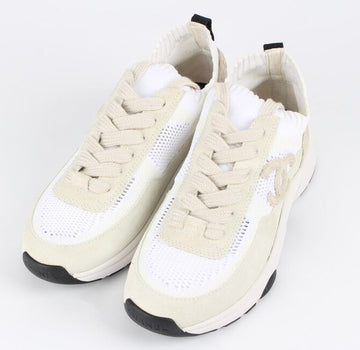 CHANEL ニットスウェードスニーカー クリーム 38(250) 155886094