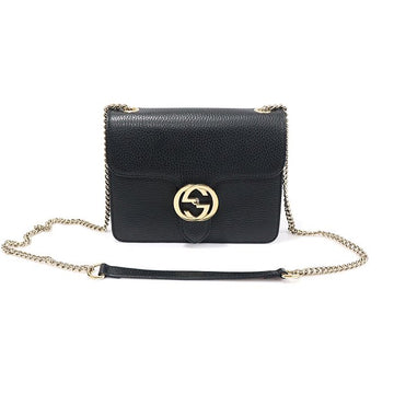 GUCCI ブラックレザーインターロッキングGGミニチェーンショルダーバッグ 155888130