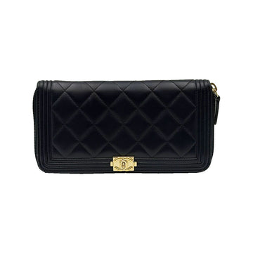 CHANEL Navy Lambskin Boy Zipper Long Wallet 155889242