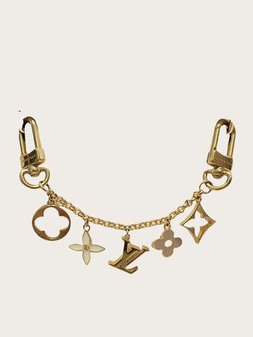 LOUIS VUITTON ゴールドメタルフルールドモノグラムバッグチャームチェーン 155889577
