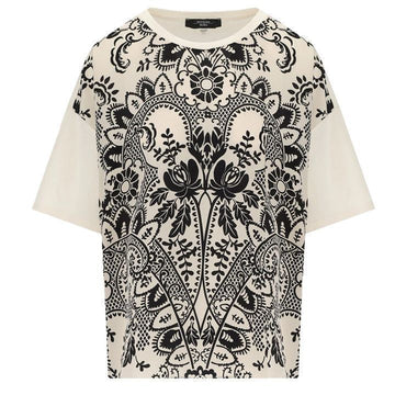 MAXMARA PAMPAS Allover-Muster T-Shirt in Elfenbein und Schwarz 2515941082 007 149268531