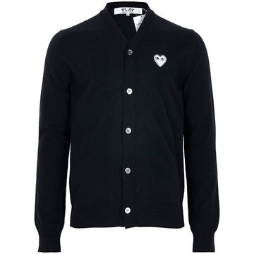 COMME DES GARCONS 25FW ブラック ホワイト ハート ロゴ ウール カーディガン AX N062 051 1 153368795 [P]