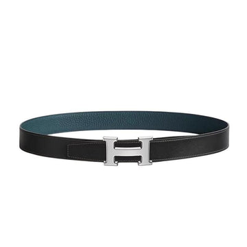 HERMES H バックル シルバー 32mm リバーシブル 男性用 レザー ベルト 95 ヌワ ブルー H064544CK05 155916244