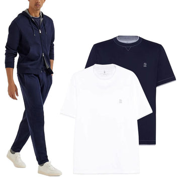 BRUNELLO CUCINELLI ロゴ刺繍ダブルレイヤースティッチTシャツ M0B137451G 155921981