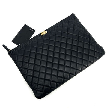 CHANEL Boy Lambskin Gold Plated Clutch Large 155922035