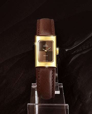 Omega Rare Check Dial 18K Gold-Plated Women's Manual Tank Watch 155924948