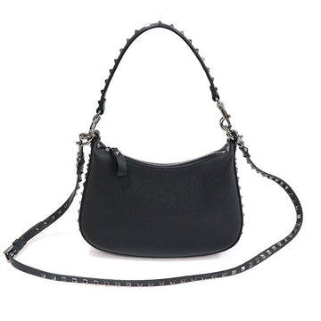 Valentino Black Grained Calfskin Rockstud Small Hobo 2WAY 3W2B0M37KJE 155938010