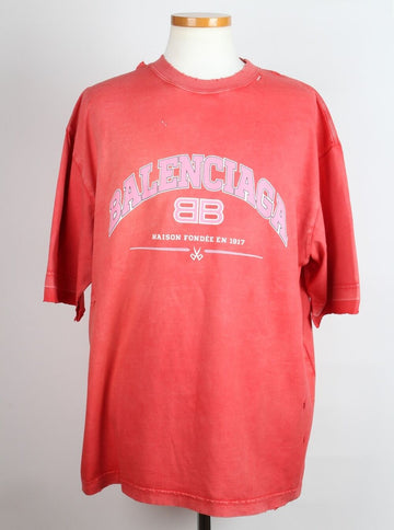 BALENCIAGA Grafisches Logo Vintage Jersey T-Shirt Rot M(110) 155938664