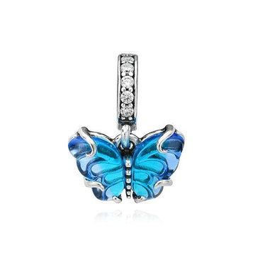 Pandora Blue Murano Glass Butterfly Pendant and Dangle Silver Charm 141519279