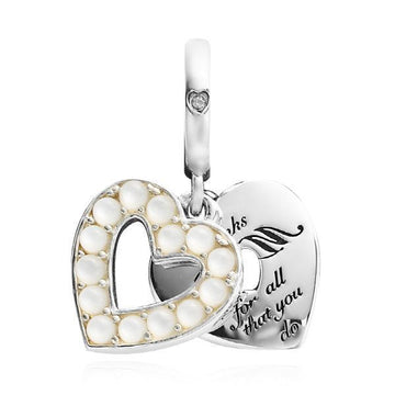 Pandora Pearly Heart Double Dangle Women's Bracelet Charm 141519973