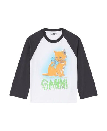 Ganni White Cropped Kitty T-Shirt T4341 151 151056927