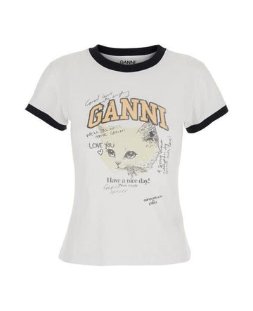 Ganni White Crop Kitty T-Shirt T4336 151 151056952