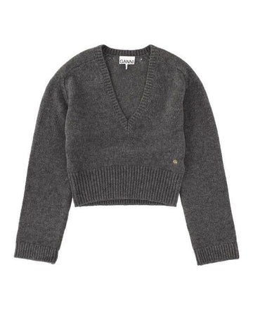 Ganni Dark Grey V-Neck Jumper Wool Knit K2629 252 151056983