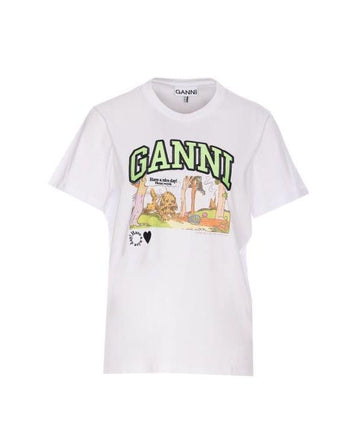 GANNI ホワイト ベーシック ジャージ パピー リラックス Tシャツ パピー プリント T4288 151 151057325