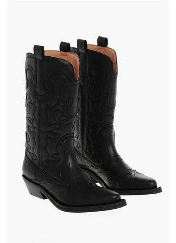 Ganni Black Mid Shaft Embroidered Western Boots S2824 004 151057360