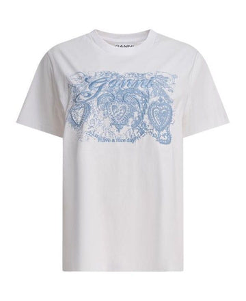 GANNI Weiße Jerseytattoo-Lace-T-Shirt T4158 151 151057391