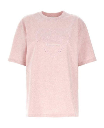 Ganni Pink Heavy Cotton Drop Shoulder Heart T-Shirt 151058287