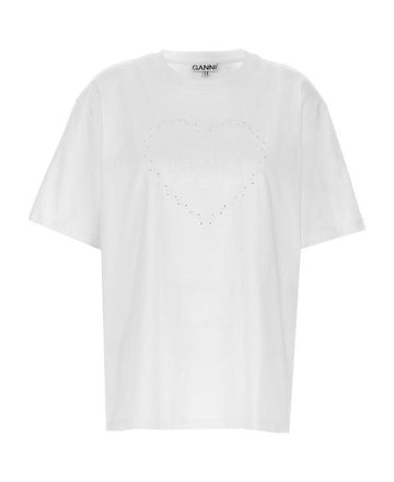 Ganni White Heavy Cotton Drop Shoulder Heart T-Shirt Short Sleeve 151058541