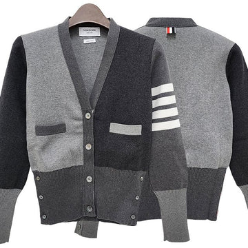 THOM BROWNE 4バー ペンミックス クレープ カーディガン トナルグレー (FKC207F 00219 982) 155940762