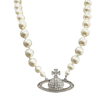 Vivienne Westwood One Row Pearl Bas Relief Choker Necklace Platinum (63010106 02P104 P104) 155941005