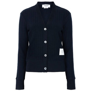 Thom Browne Navy Wide Wool Rib V-Neck Cardigan 154518764 [P]