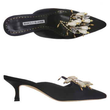 MANOLO BLAHNIK 423 1615 0002 BLCK ORIENTALIA ジュエルパールミュール 72788494