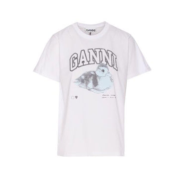 GANNI Weißes Basic Jersey T-Shirt mit Duckie Print T4290 151 151057460