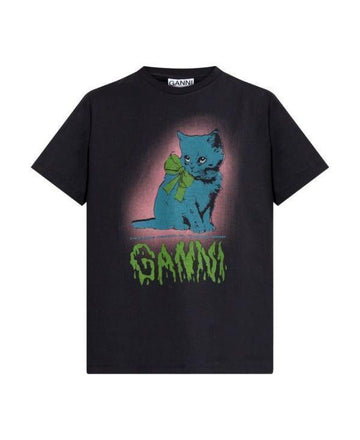 Ganni Black Kitty T-Shirt with Kitty Graphic T4340 252 151056856
