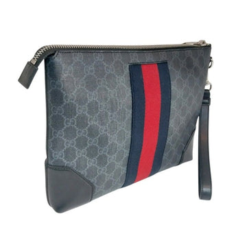 GUCCI ブラック GG スプリーム キャンバス ウェブ ストラップ クラッチバッグ ブラック 523603 155957888