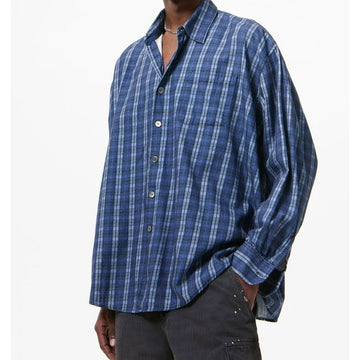Our Legacy Boro Wood Check Pleated Shirt Blue M2262BCP 153890801