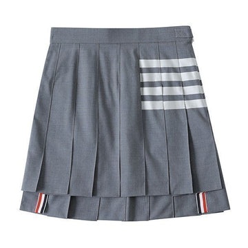 THOM BROWNE 4バー ストライプ ドロップバック プレイン ウィービング ウール プリーツ ショート スカート 41678259